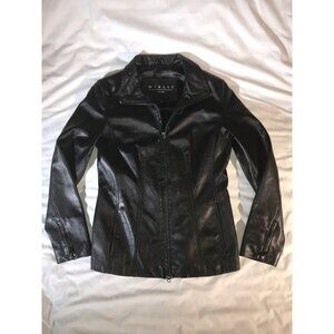 WINLIT New York Women's Black Full Zip Leather Moto Jacket